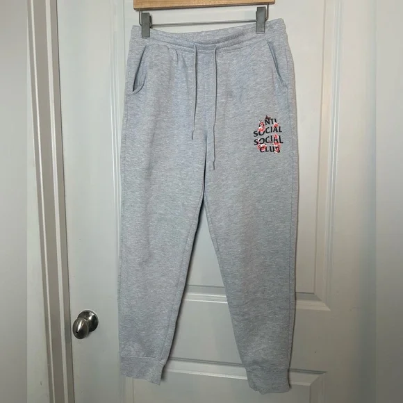Anti Social Social Club Kkoch Heather Grey Streetwear Sweatpants Joggers, Small